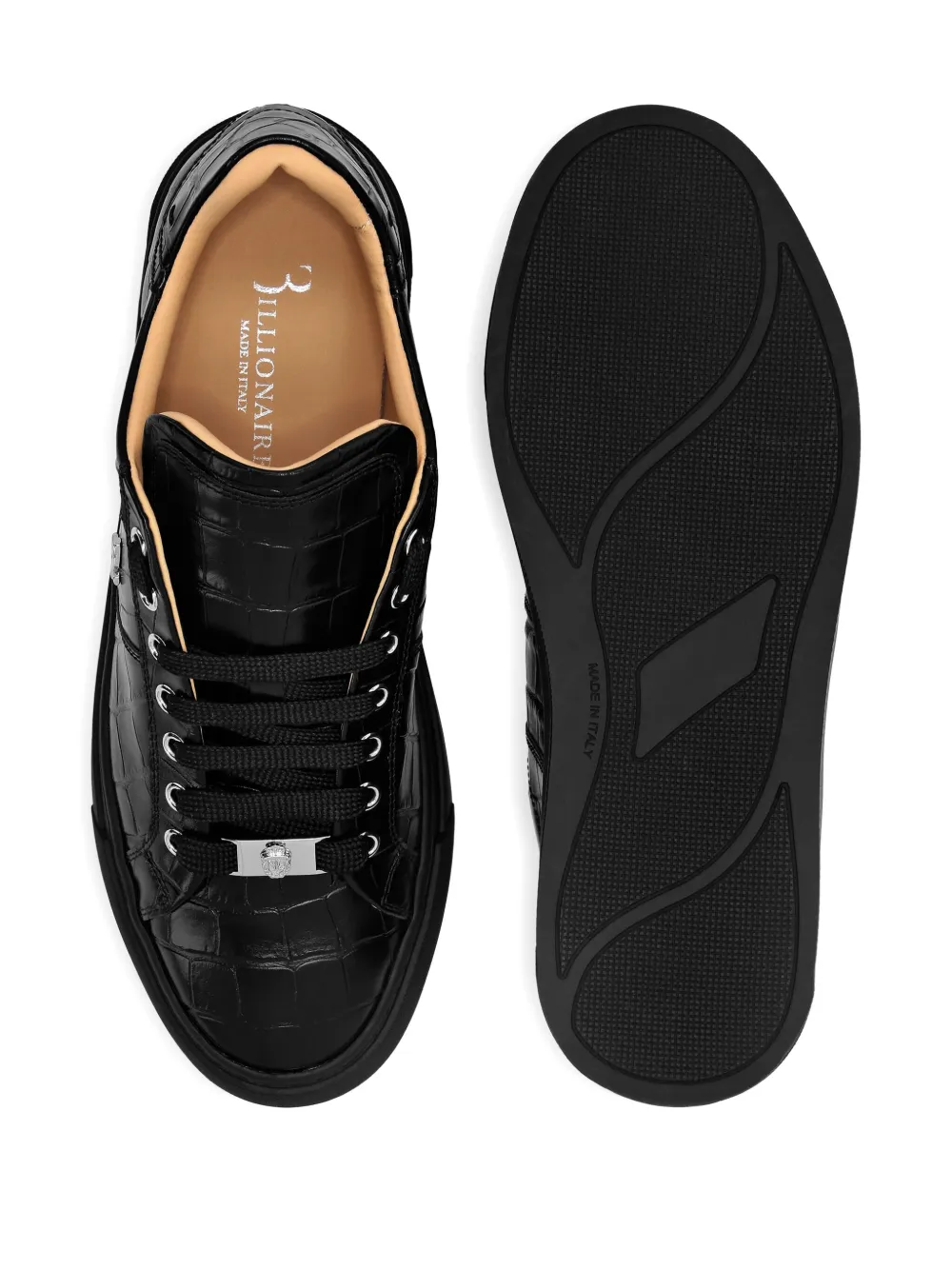 Billionaire crocodile-effect leather sneakers Black
