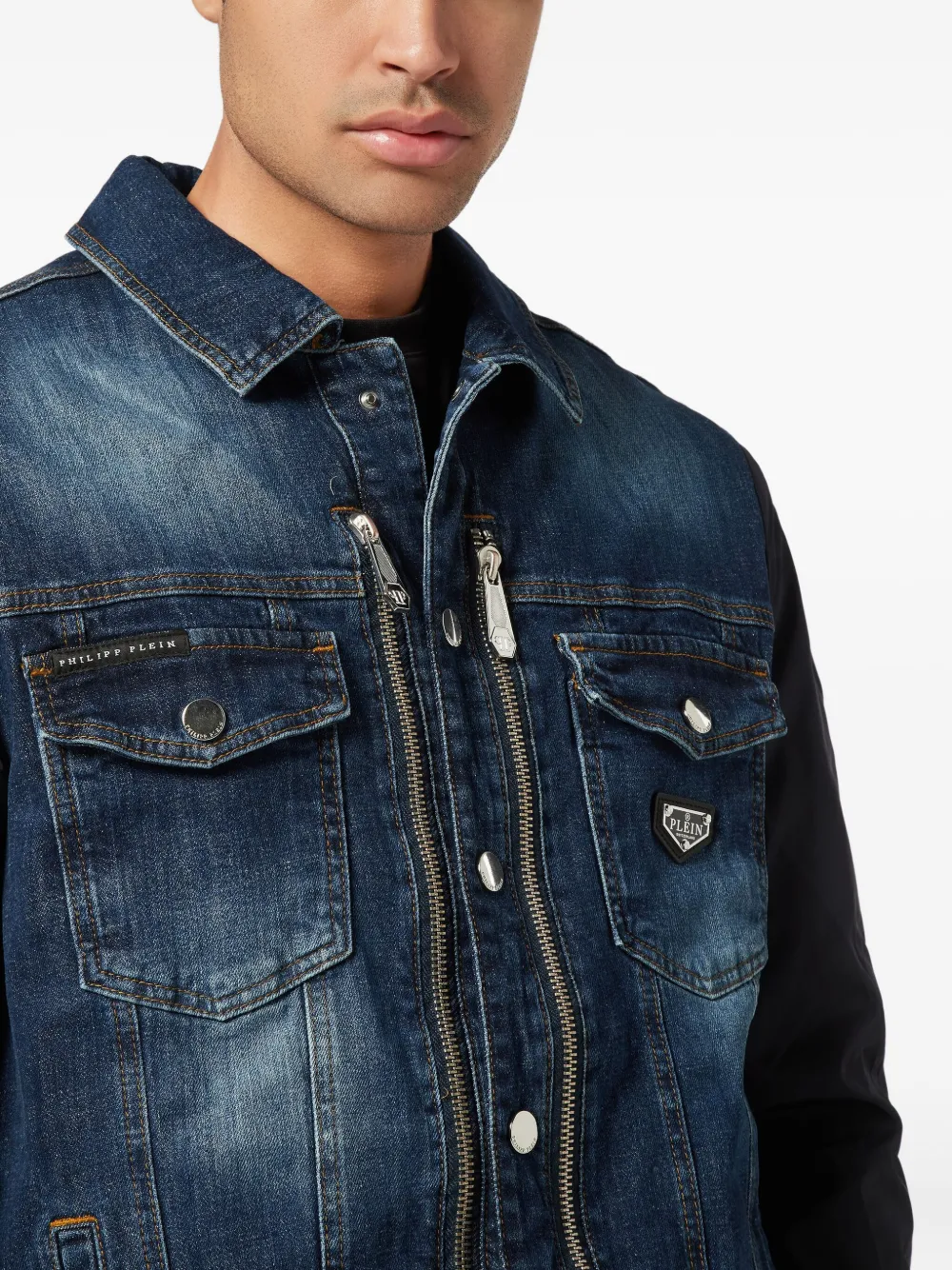 Philipp Plein Denim jack met dubbele rits Blauw