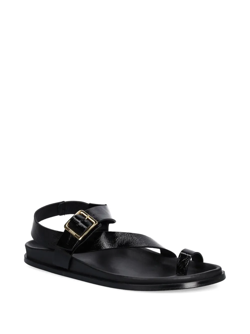 ALOHAS Platte leren sandalen Zwart