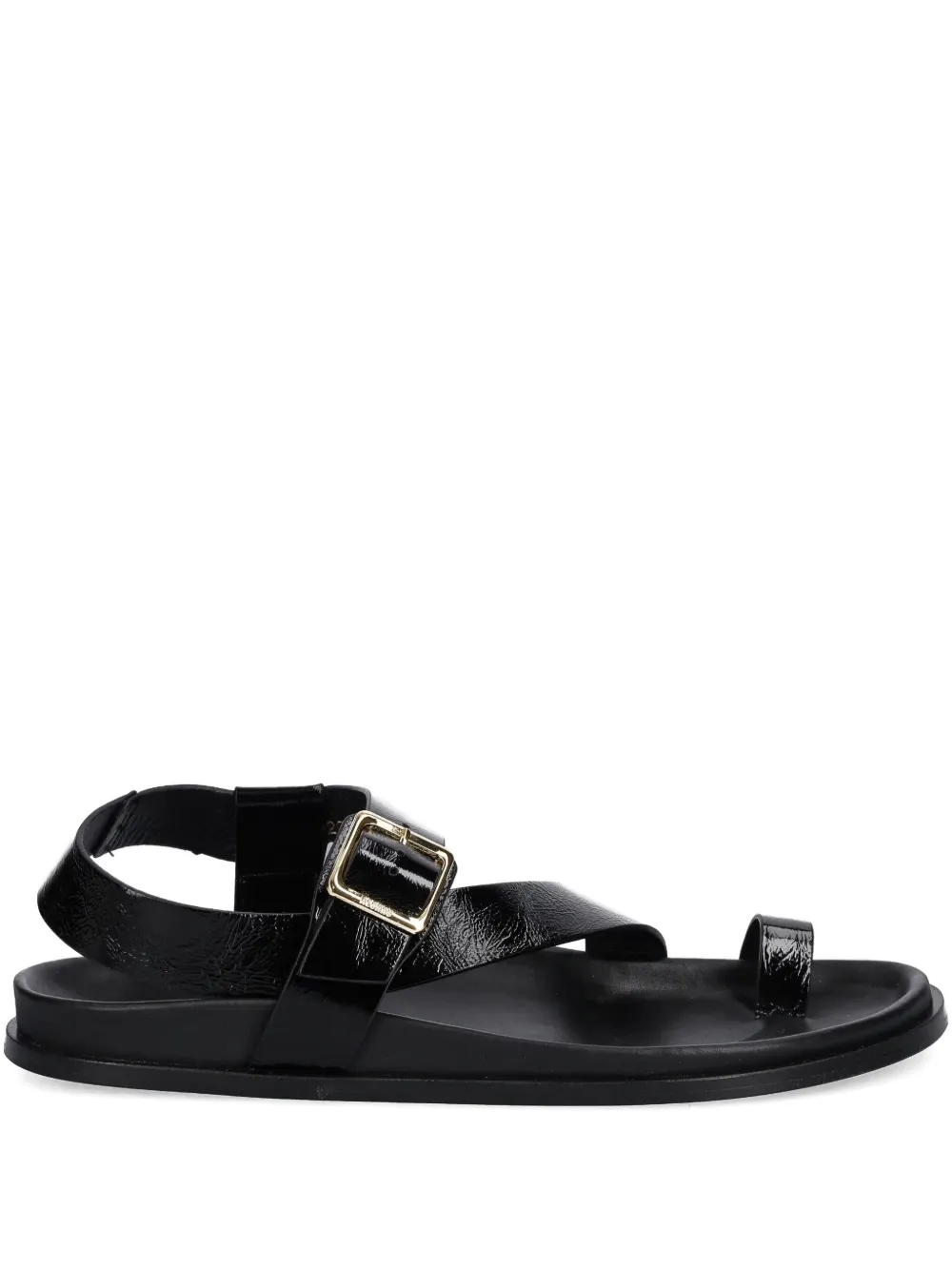 ALOHAS Platte leren sandalen Zwart