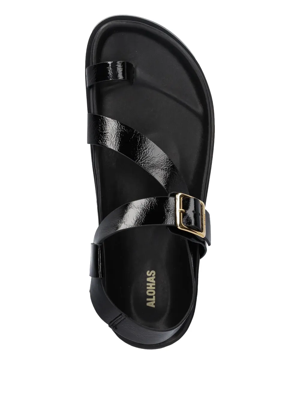 ALOHAS Platte leren sandalen Zwart