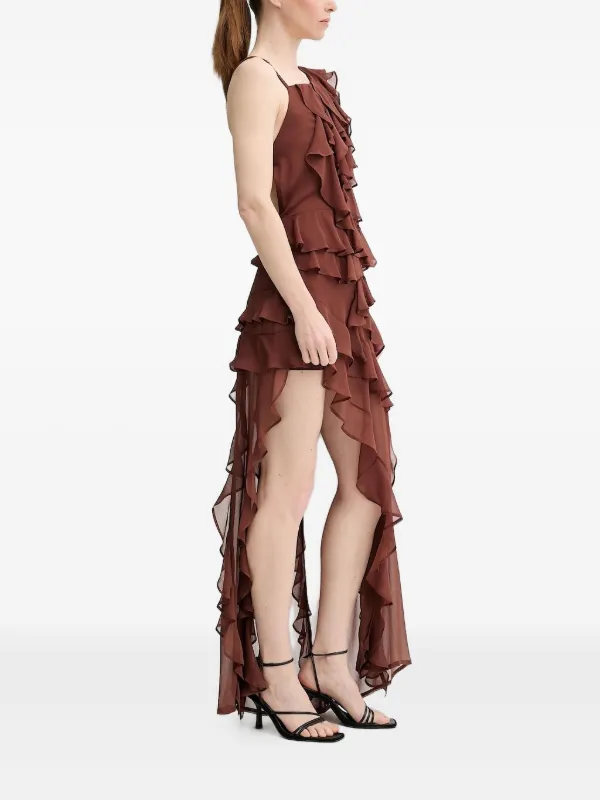 ALOHAS Ruffled Asymmetric Party Dress | Brown | FARFETCH JO ALOHAS Ruffled Asymmetric Party Dress | Brown | FARFETCH JO