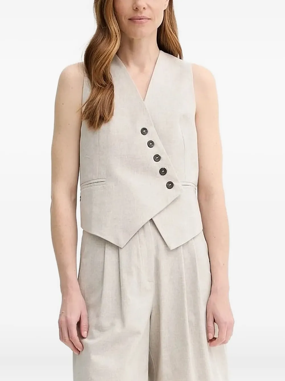 Alohas Asymmetrical Button Top In Neutral