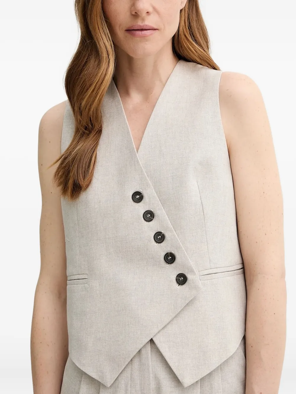 Alohas Asymmetrical Button Top In Neutral