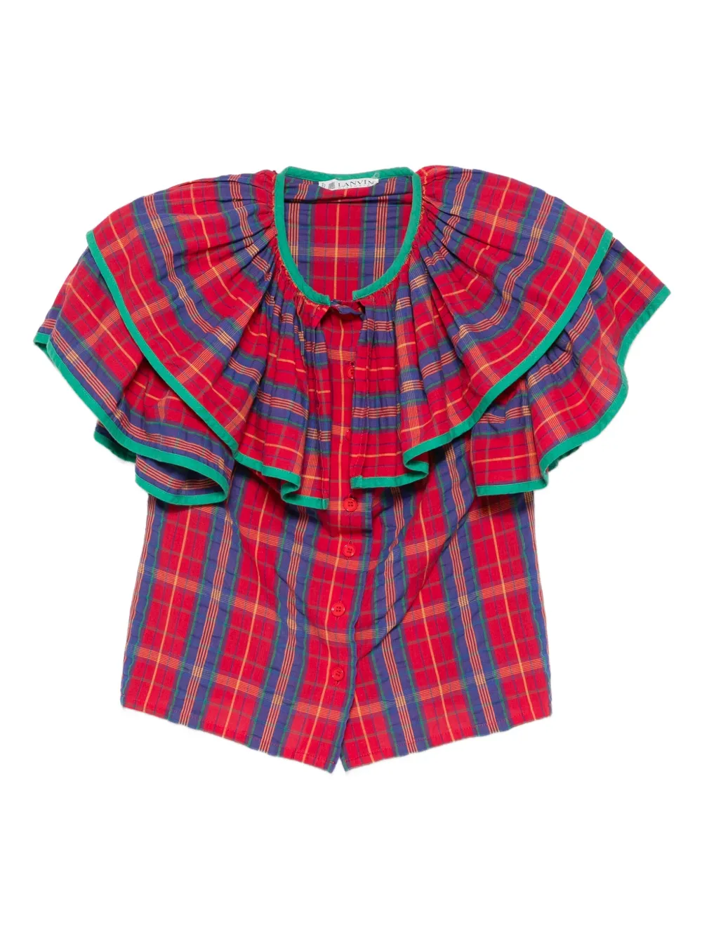 1980s ruffled checked shirt