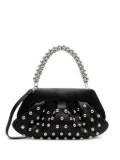 Themoirè beaded-handle studded clutch - Black