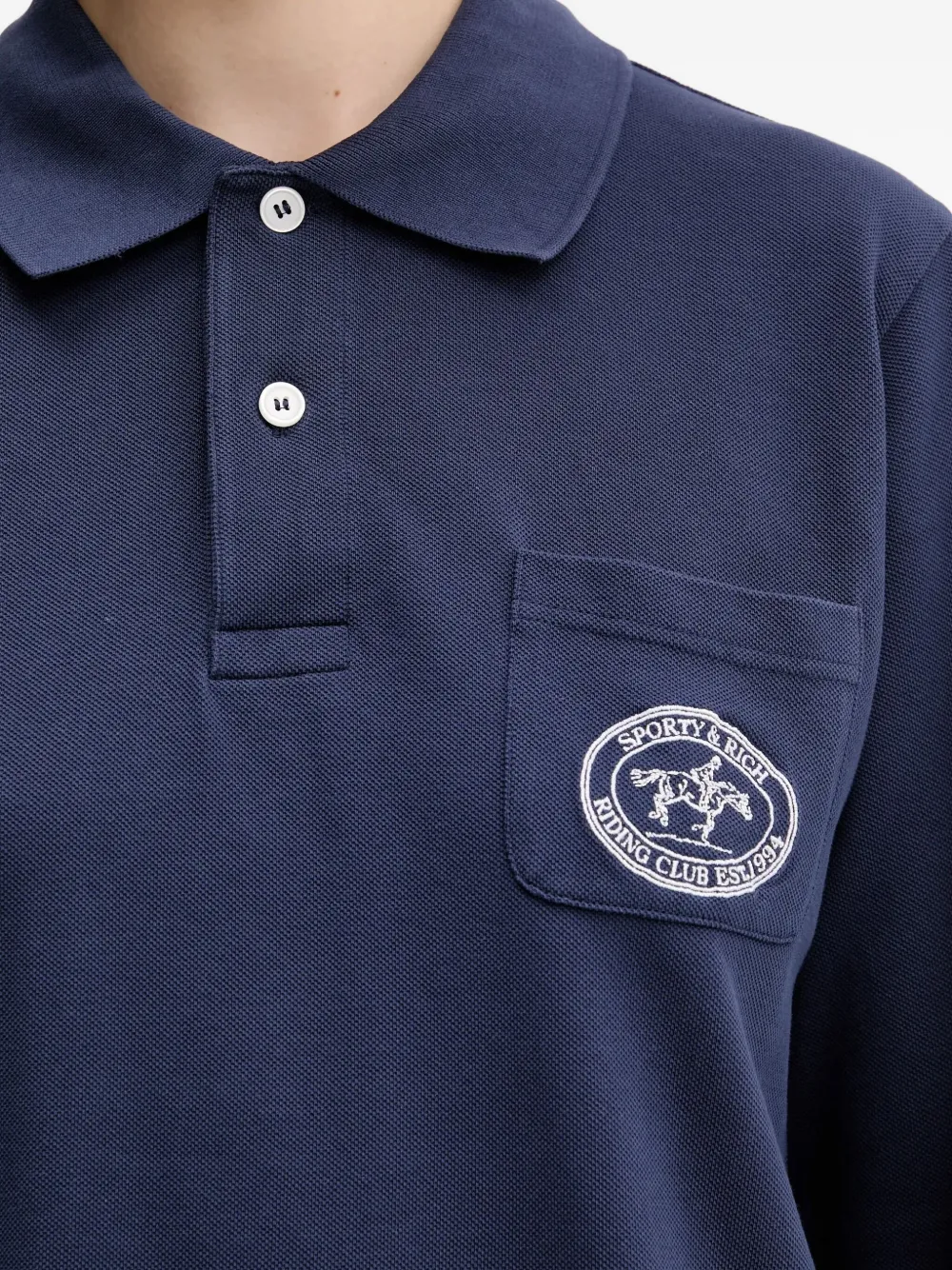 Sporty & Rich Poloshirt met geborduurd logo en lange mouwen Blauw
