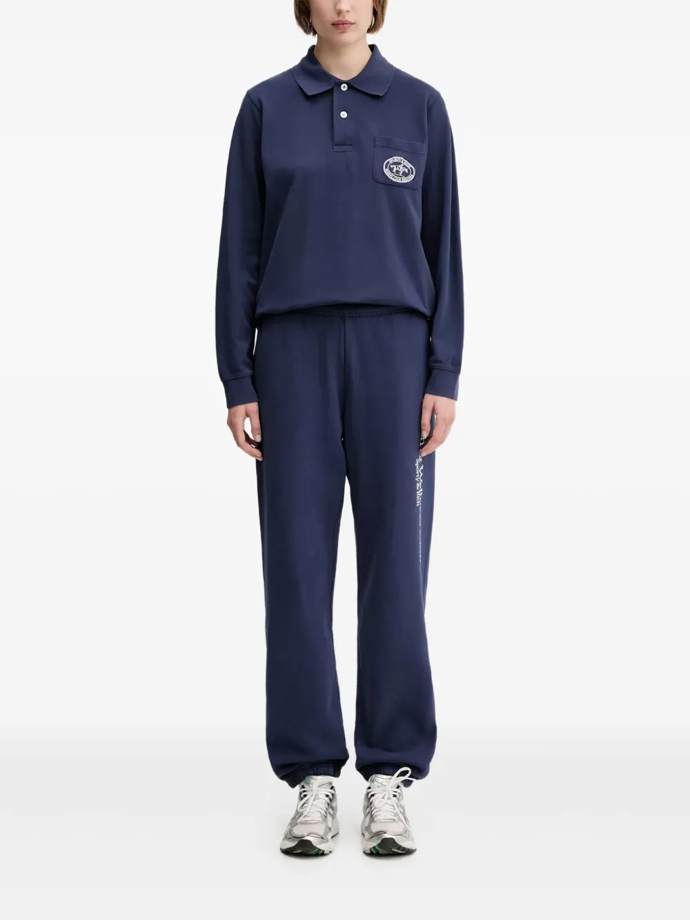Sporty & Rich long-sleeve logo-embroidered polo shirt Blauw