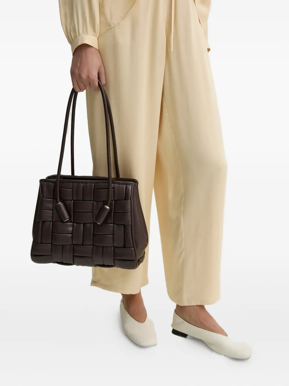 Themoirè interwoven tote bag - Bruin