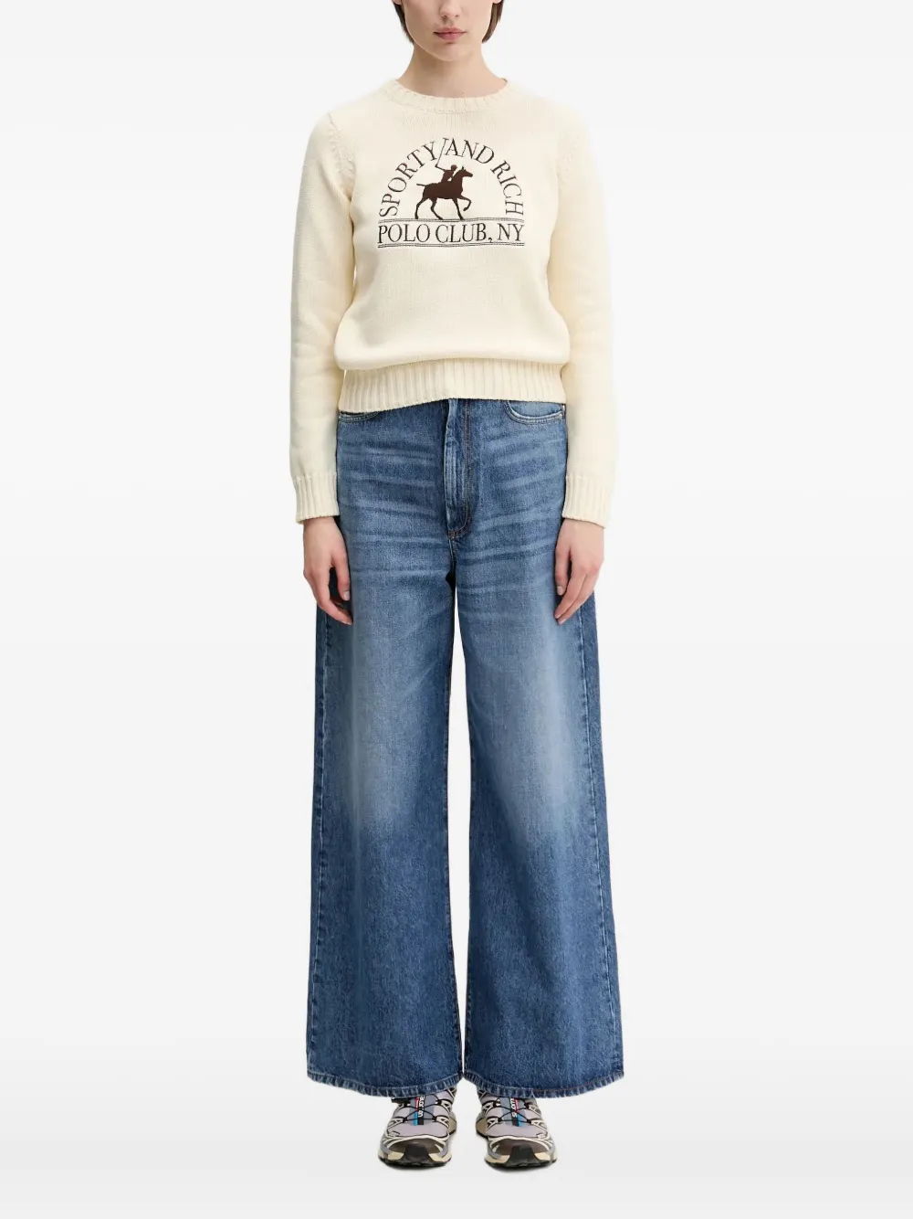 Sporty & Rich polo-player logo sweater Beige