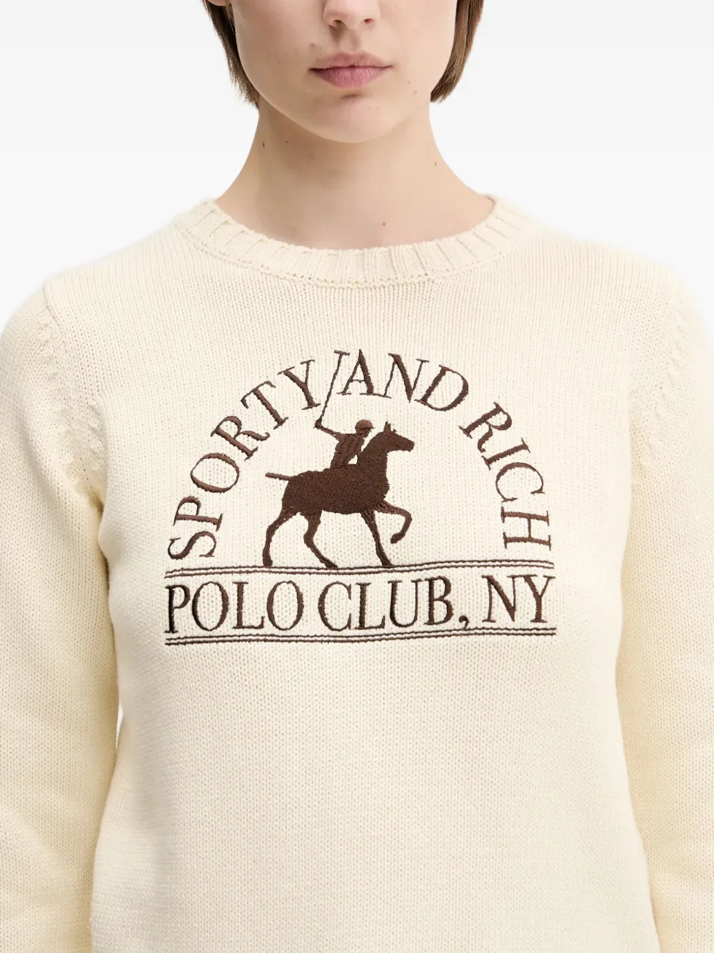Sporty & Rich polo-player logo sweater Beige