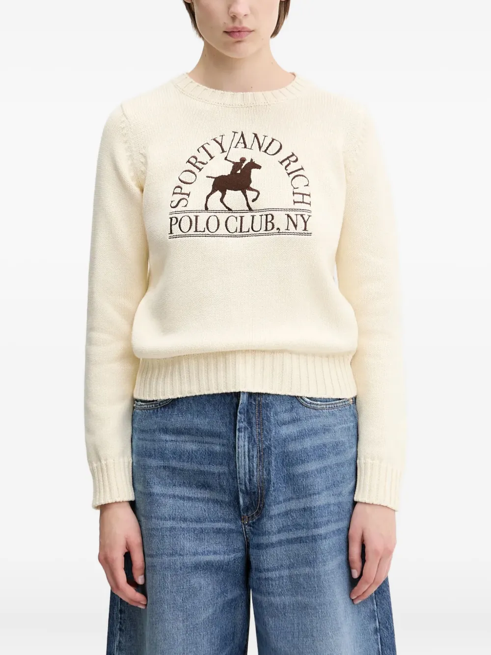 Sporty & Rich polo-player logo sweater Beige