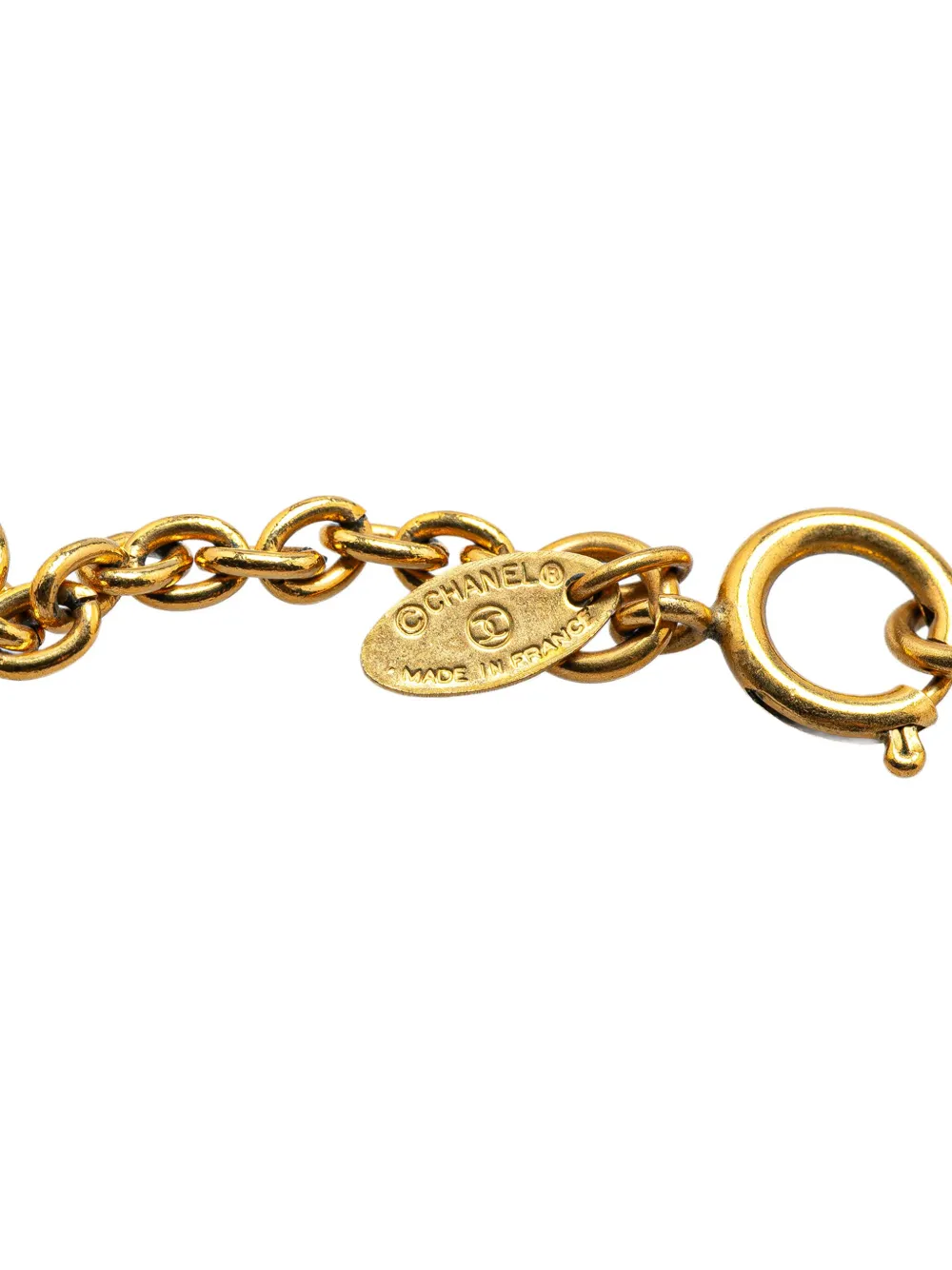 Pre-owned Chanel 1970-1980 Gold Plated Quilted Cc Pendant Necklace Costume Necklace