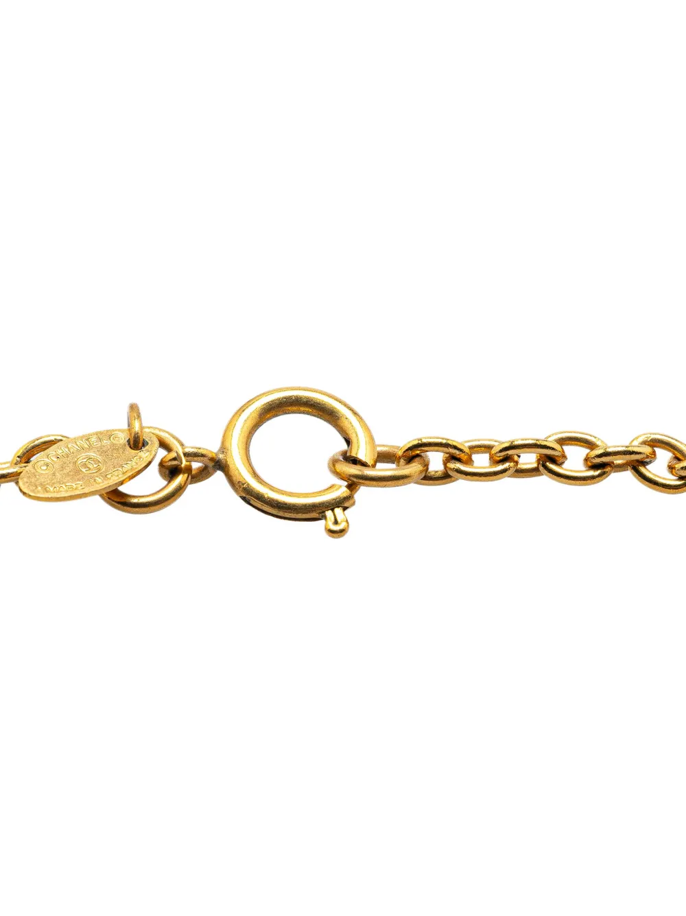 Pre-owned Chanel 1970-1980 Gold Plated Quilted Cc Pendant Necklace Costume Necklace