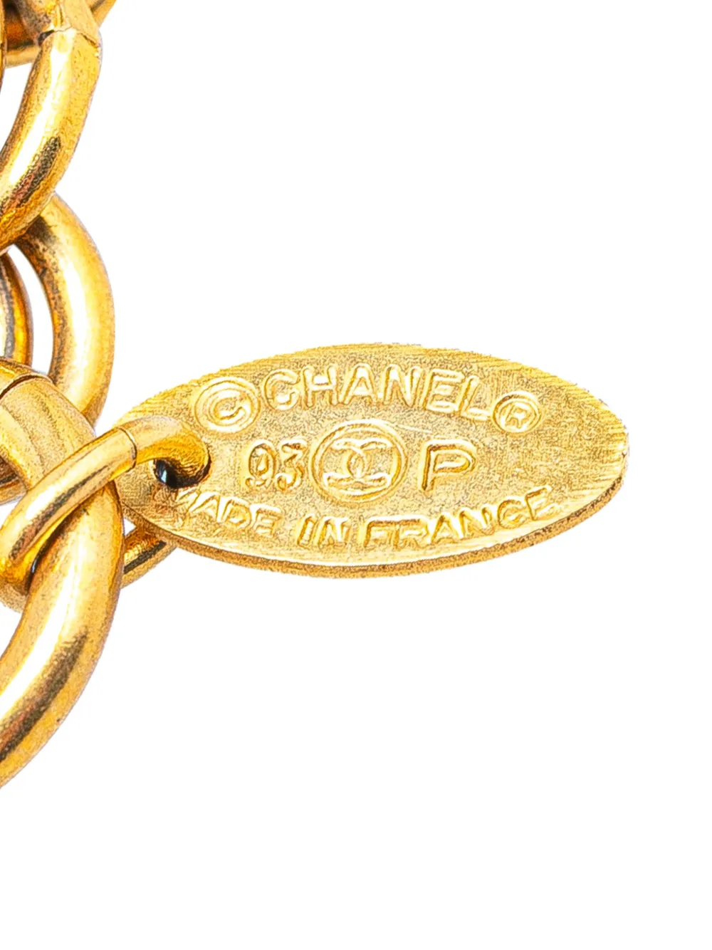 Pre-owned Chanel 1993 Gold Plated Cc Round Mirror Pendant Necklace Costume Necklace
