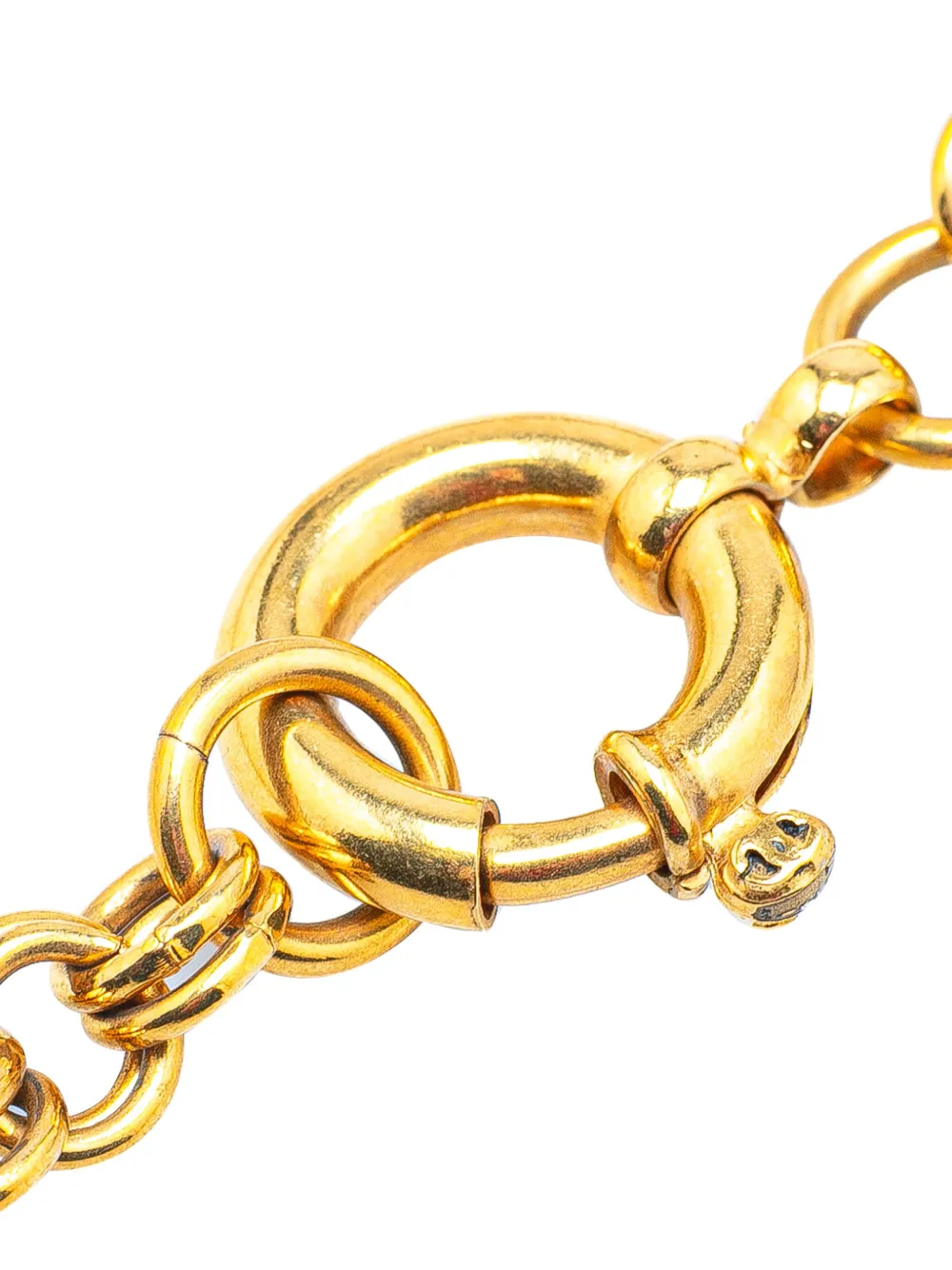 Pre-owned Chanel 1993 Gold Plated Cc Round Mirror Pendant Necklace Costume Necklace