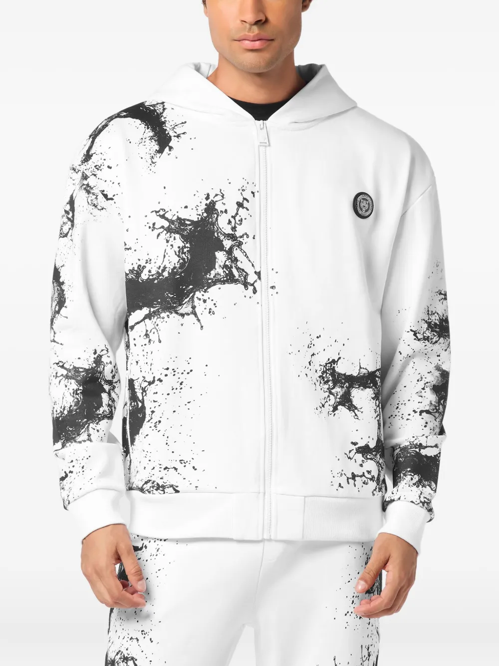 Plein Sport Hoodie met rits en splash-print Wit