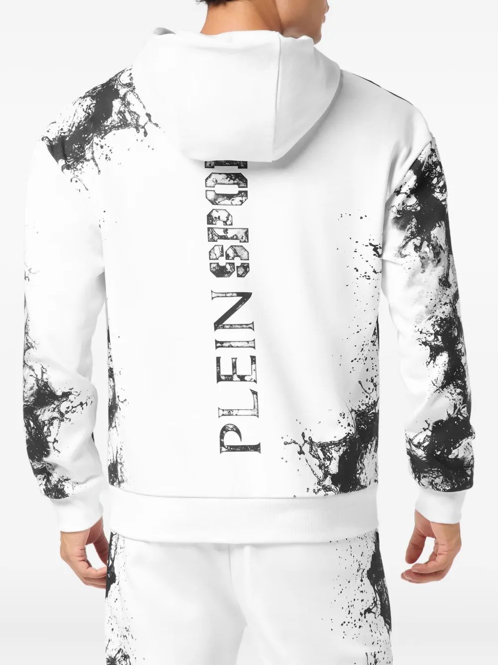 Plein Sport Hoodie met rits en splash-print Wit