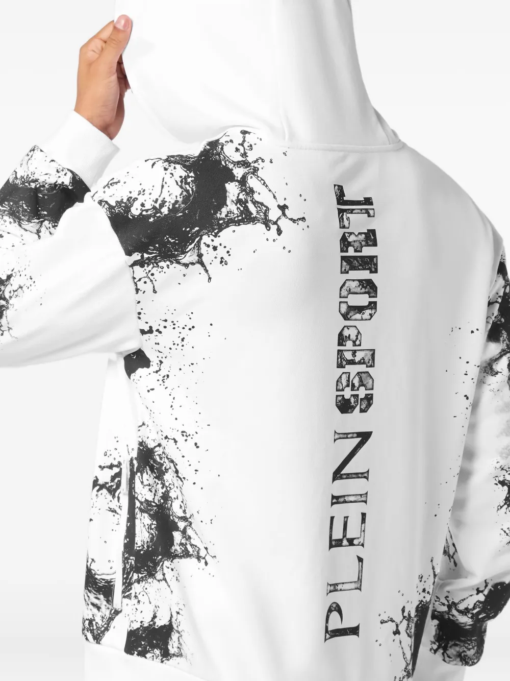 Plein Sport Hoodie met rits en splash-print Wit