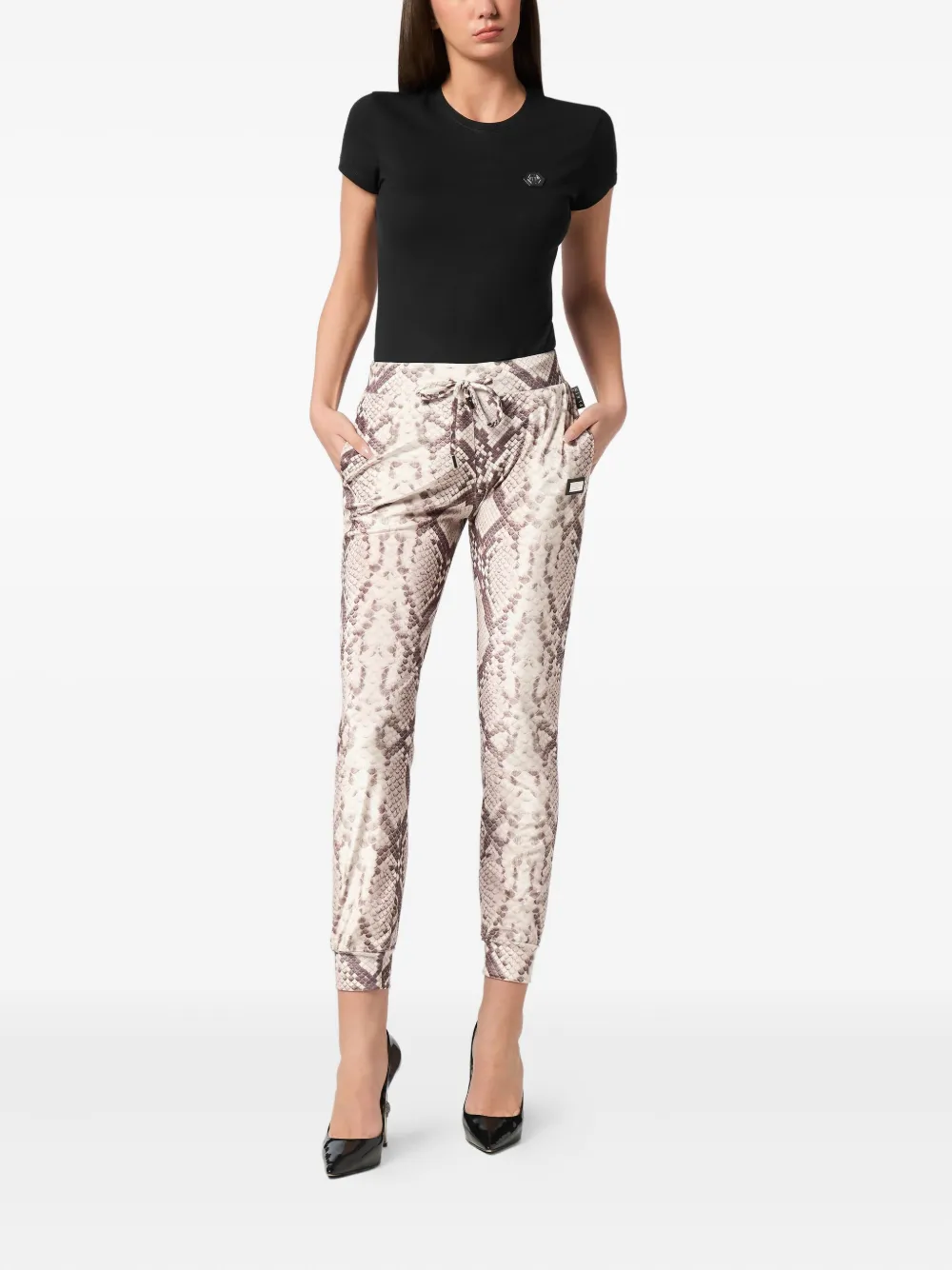 Philipp Plein python-print drawstring trousers Bruin