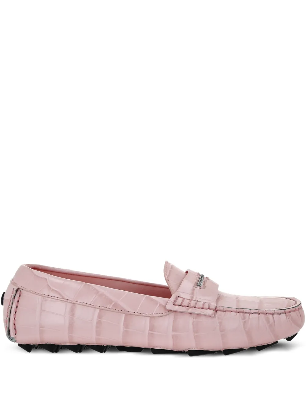 Philipp Plein Crocodile-embossed Loafers In Pink