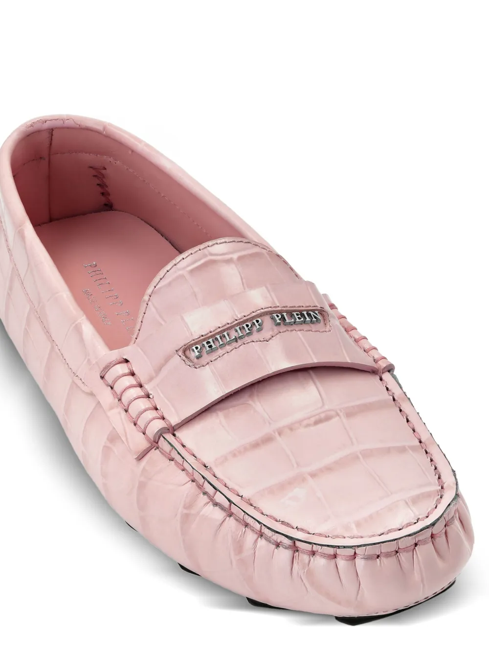 Philipp Plein Crocodile-embossed Loafers In Pink