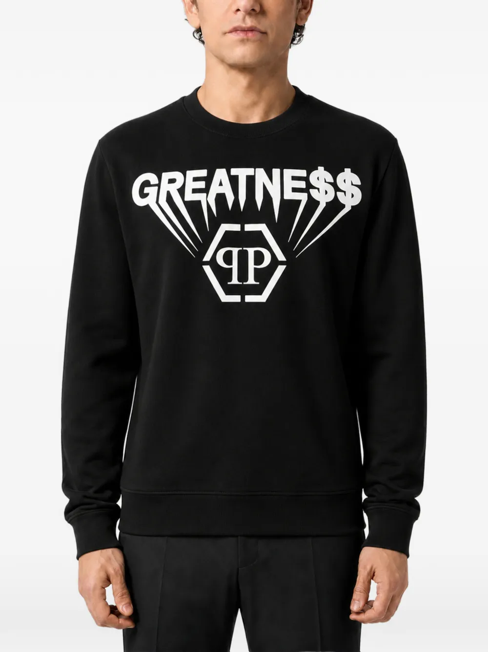 Philipp Plein Fleece sweater met ronde hals en print Zwart