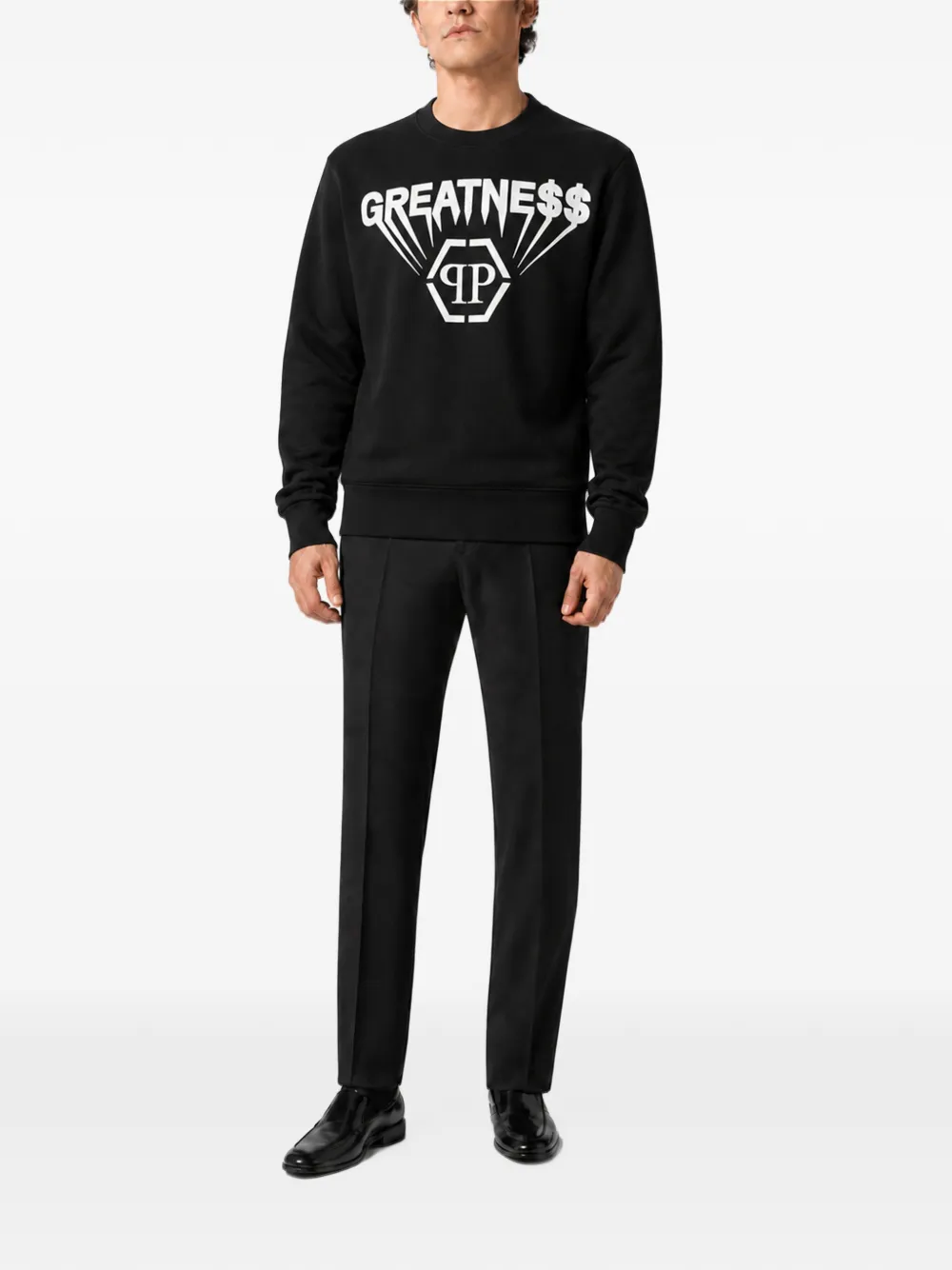Philipp Plein Fleece sweater met ronde hals en print Zwart