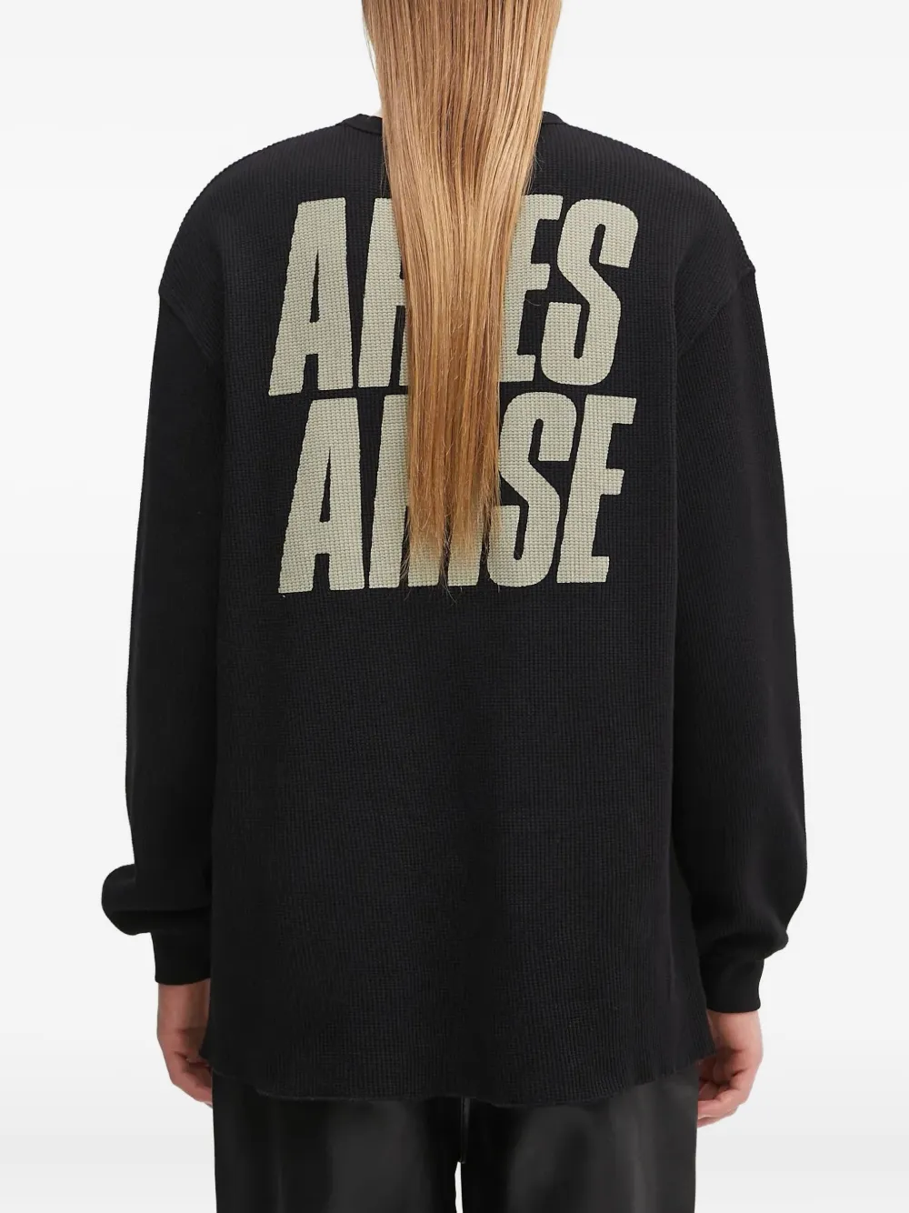 Aries Wafelgebreid T-shirt met lange mouwen Zwart