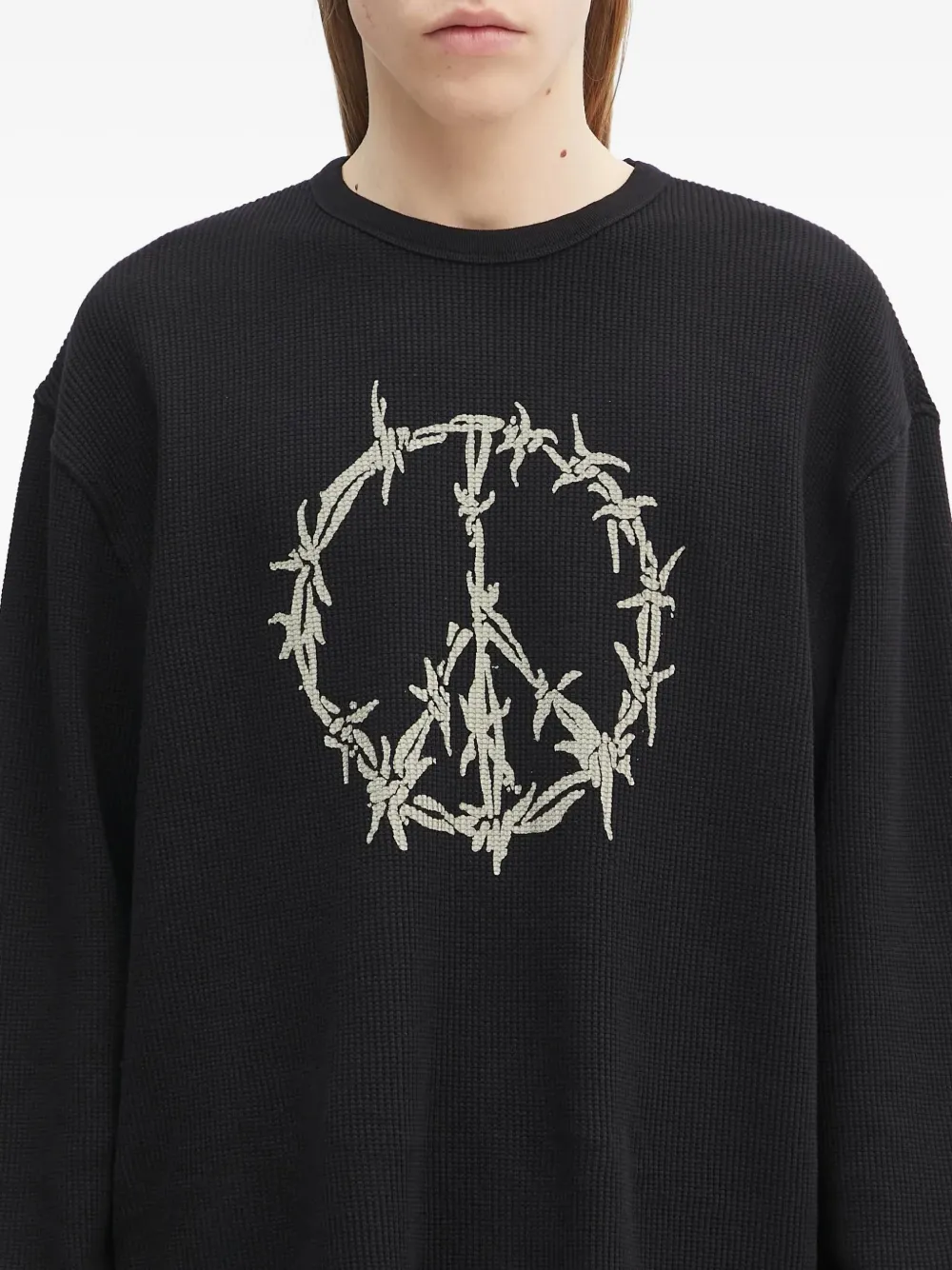 Aries Wafelgebreid T-shirt met lange mouwen Zwart