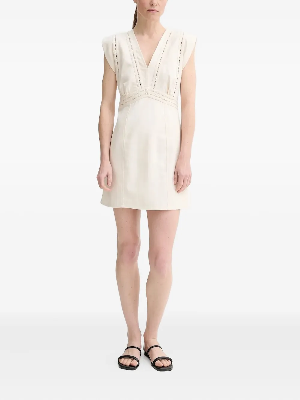 Ba&Sh V-neck eyelet-trimmed mini dress Beige