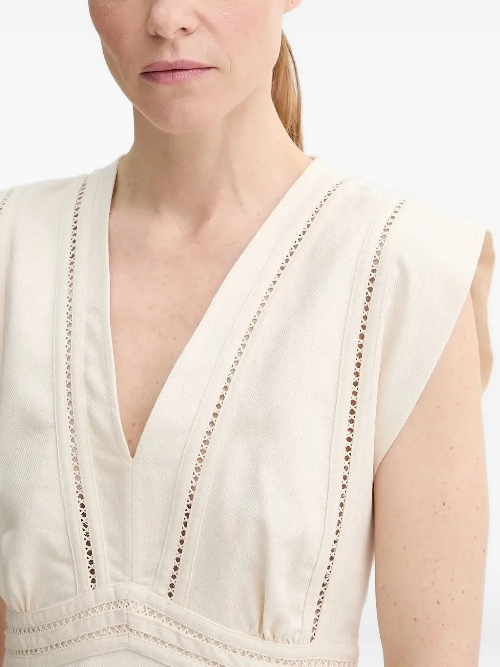 Ba&Sh V-neck eyelet-trimmed mini dress Beige