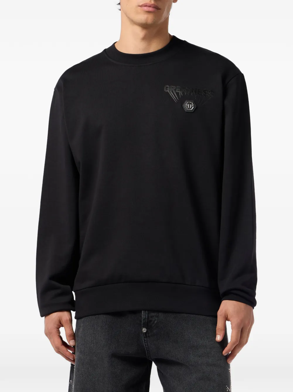 Philipp Plein Sweater met ronde hals en grafische print Zwart