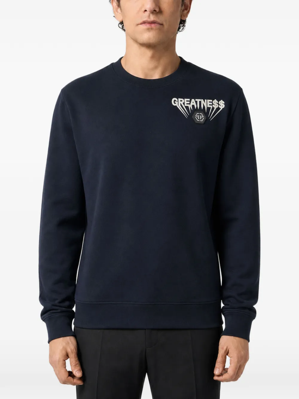 Philipp Plein Greatness fleece sweater met ronde hals Blauw