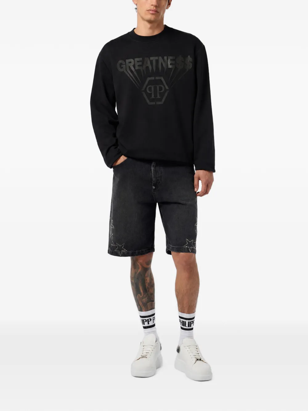 Philipp Plein Greatness fleece sweater met ronde hals en print Zwart