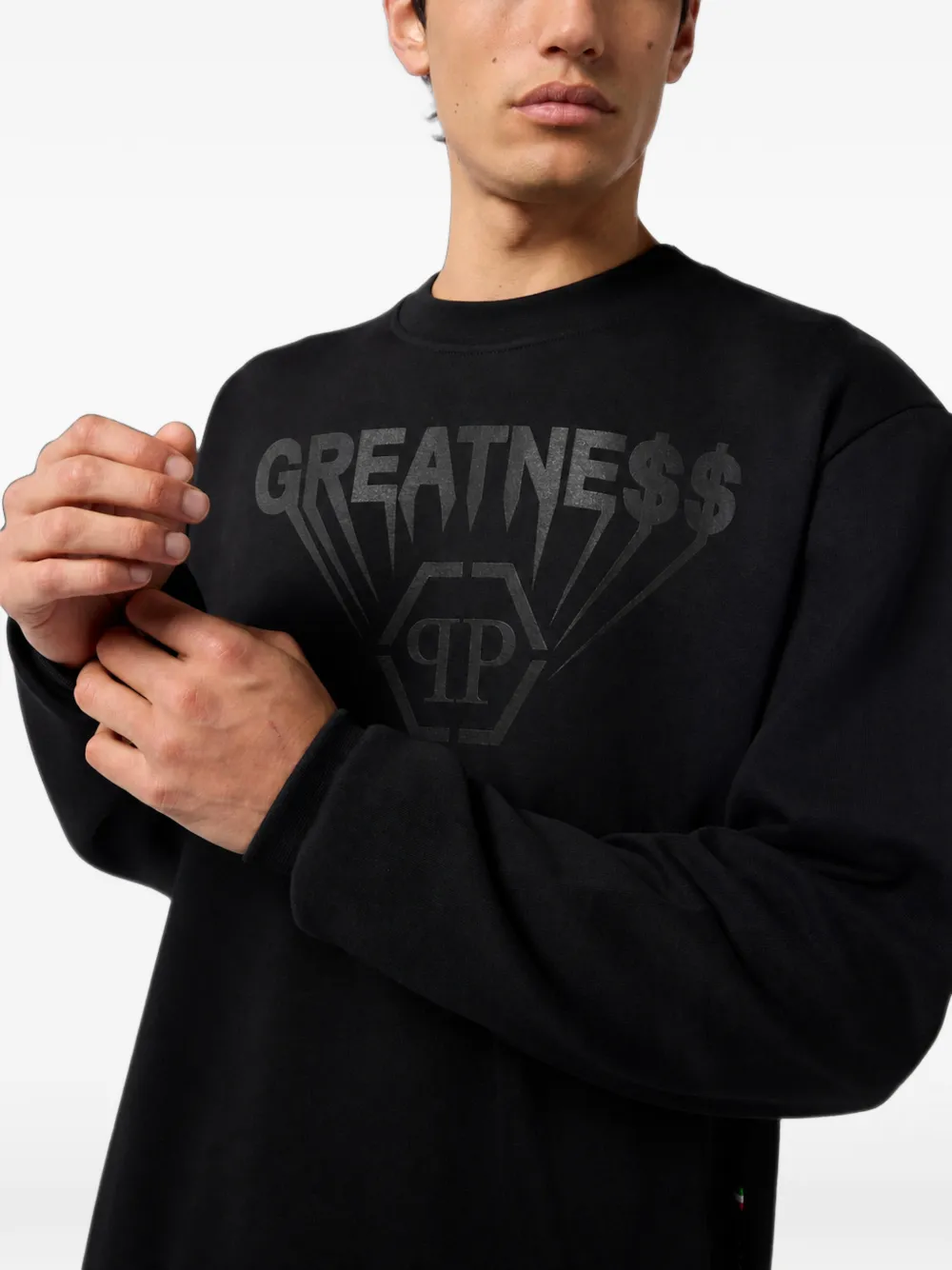 Philipp Plein Greatness fleece sweater met ronde hals en print Zwart