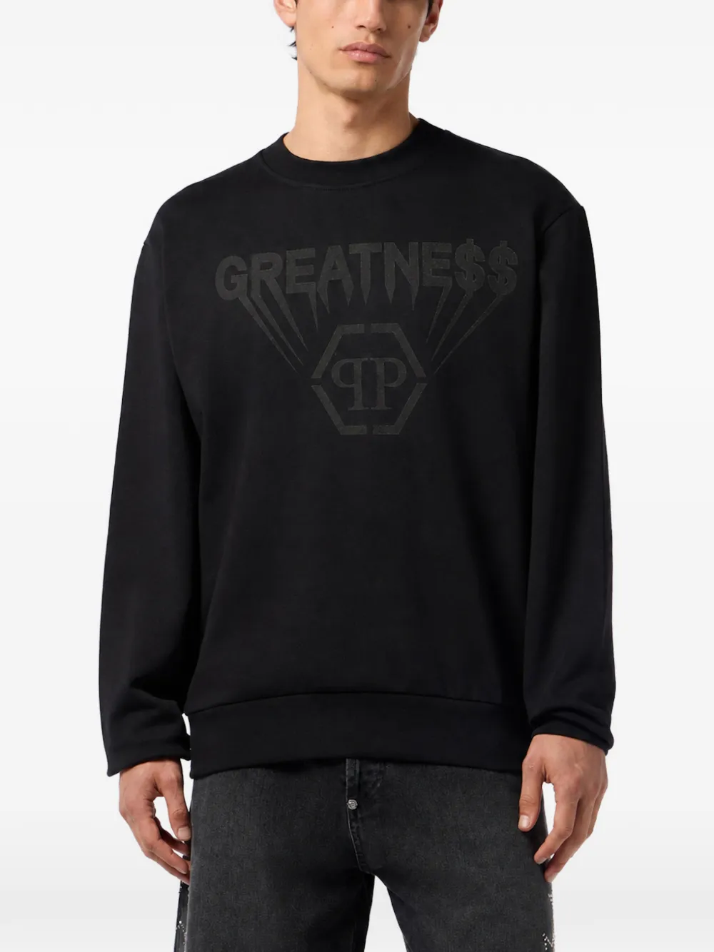 Philipp Plein Greatness fleece sweater met ronde hals en print Zwart