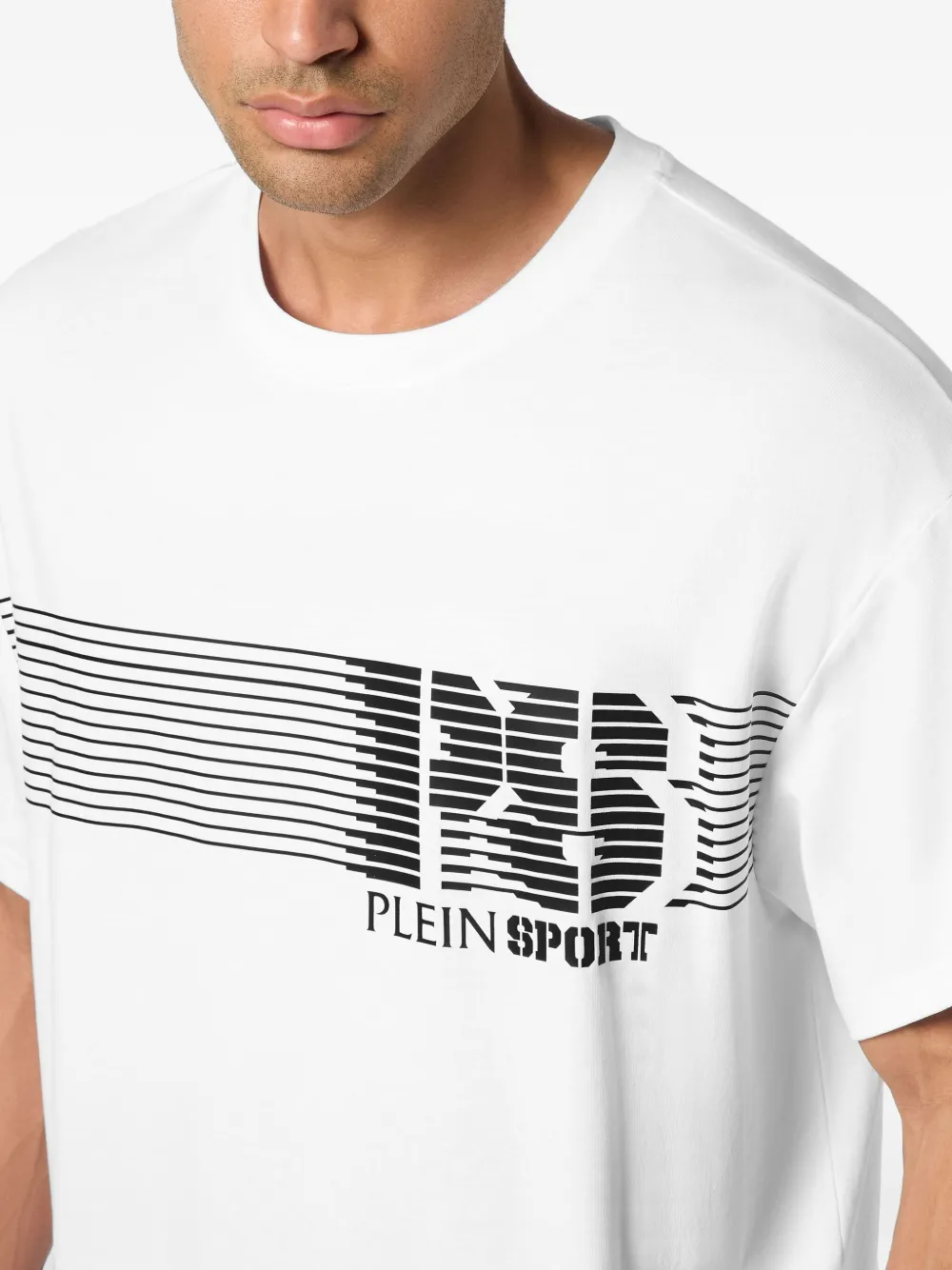 Plein Sport Gestreept T-shirt met logo Wit