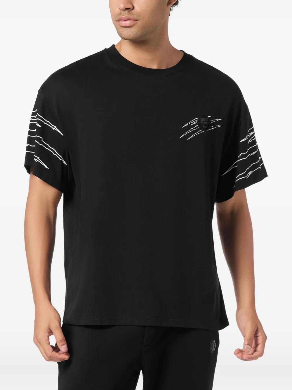 Plein Sport T-shirt met krasdetail - Zwart