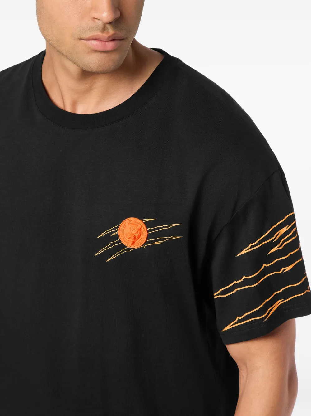 Plein Sport T-shirt met ronde hals en krasdetail Zwart