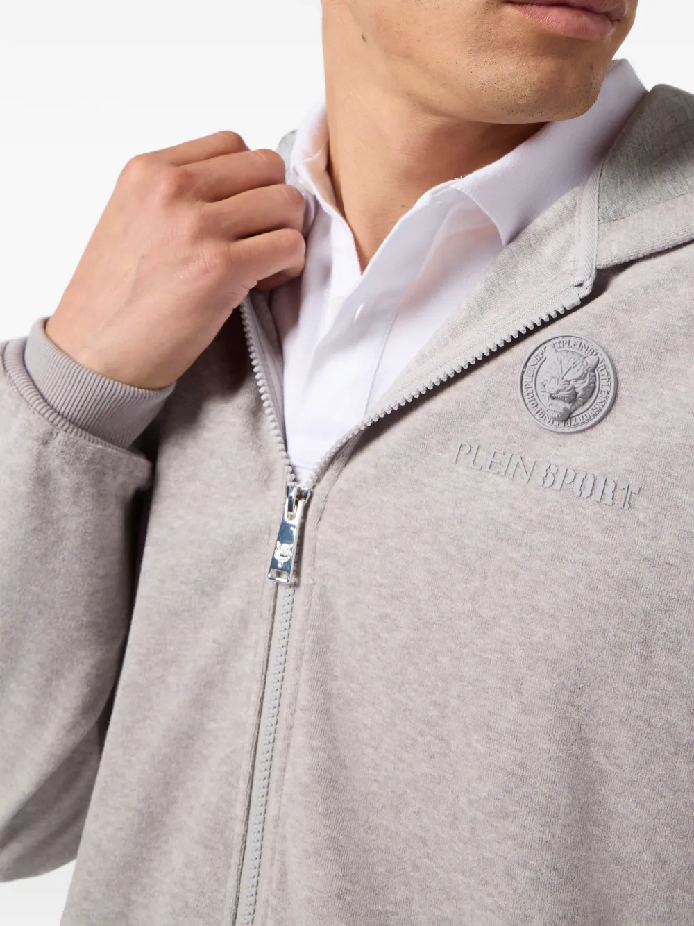 Plein Sport Hoodie met rits en patchdetail Grijs