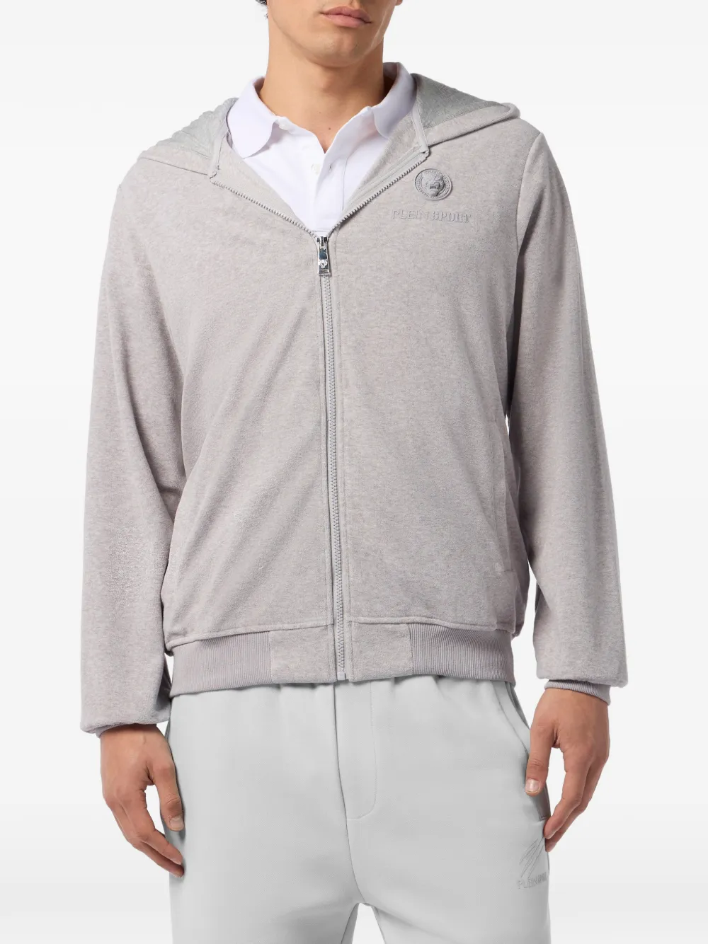 Plein Sport Hoodie met rits en patchdetail Grijs