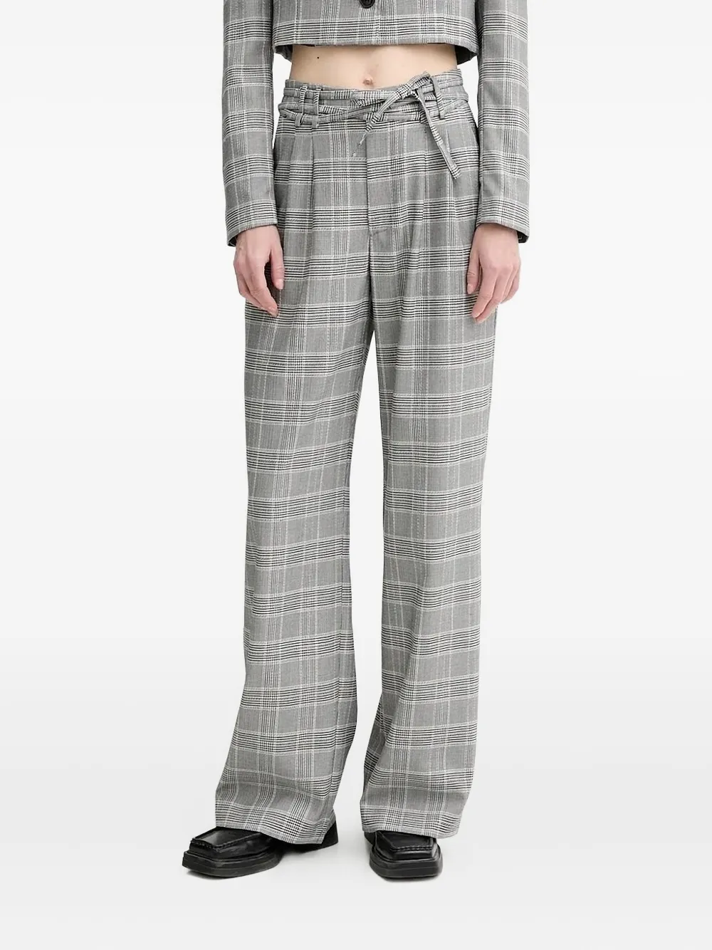 ALOHAS Prince of Wales-check belted trousers - グレー ALOHAS Prince of Wales-check belted trousers - グレー