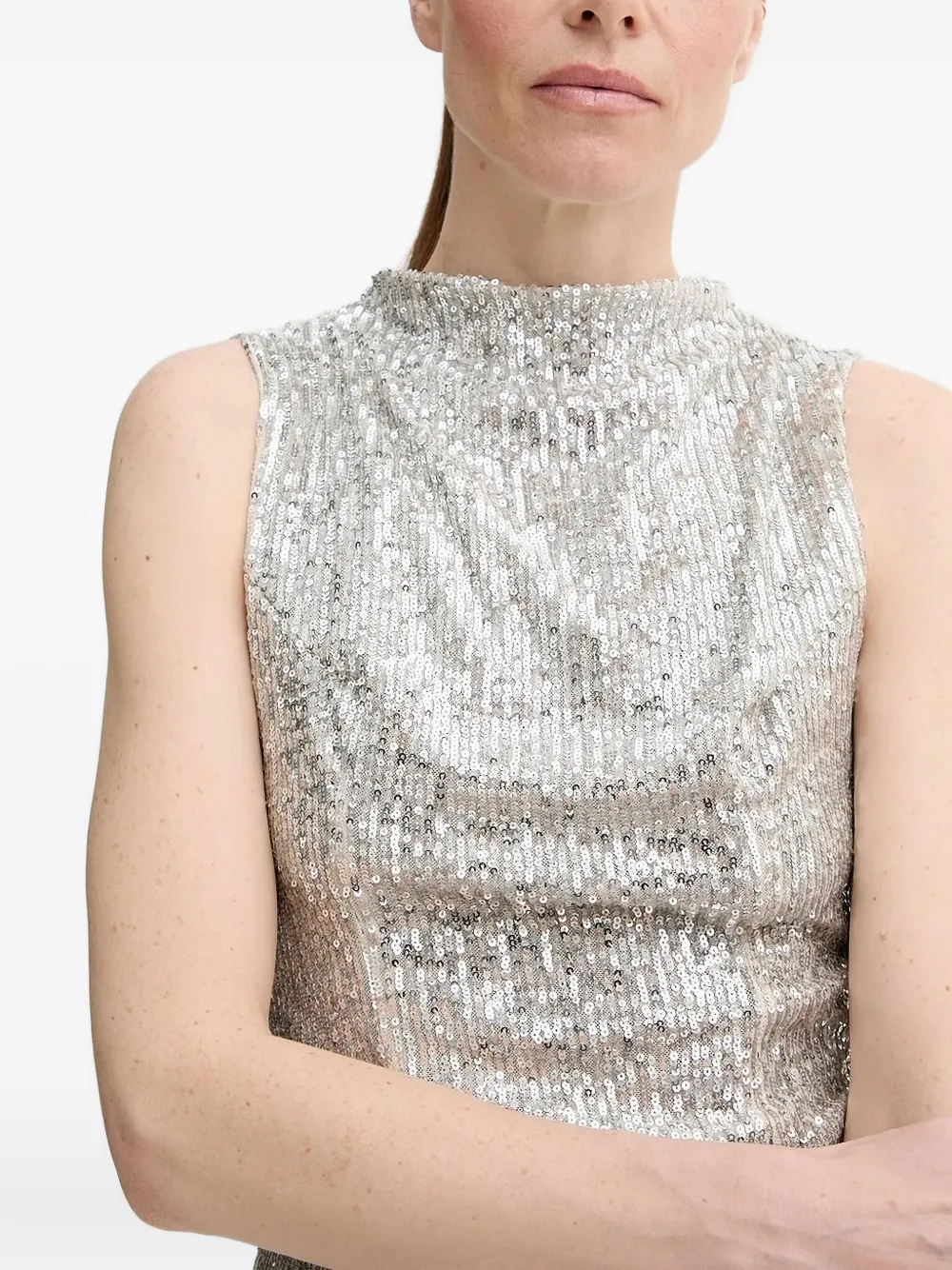 Alohas Sequin High-neck Blouse In Metallic