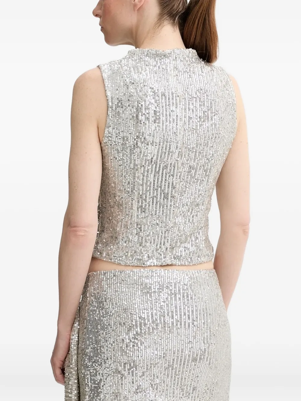 Alohas Sequin High-neck Blouse In Metallic