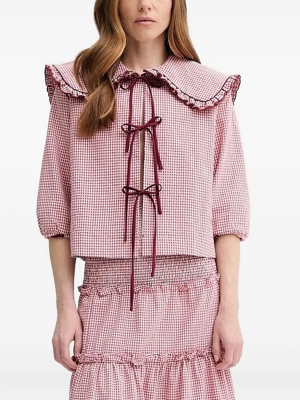 ALOHAS Airi gingham ruffled blouse | Red | Image 1