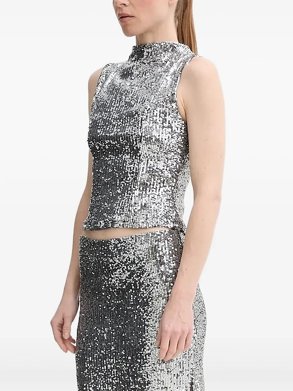 ALOHAS sequinned mock-neck top - Argento