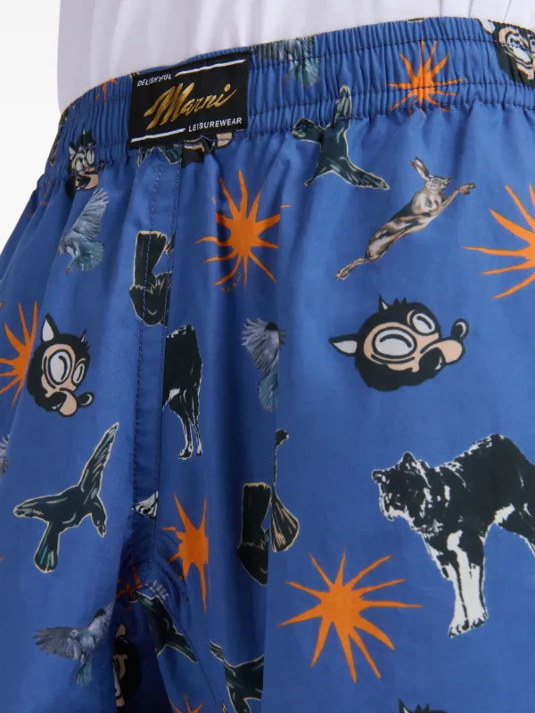 Marni graphic-print Shorts | Blue | FARFETCH JO
