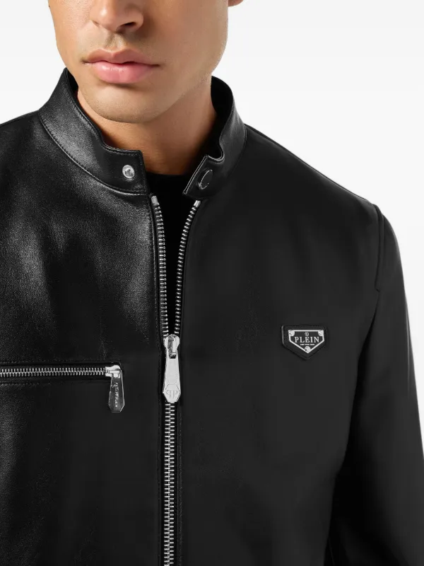 PLEIN レザージャケット サイズ1 Philipp Plein ジップアップ レザージャケット | ブラック | FARFETCH JP