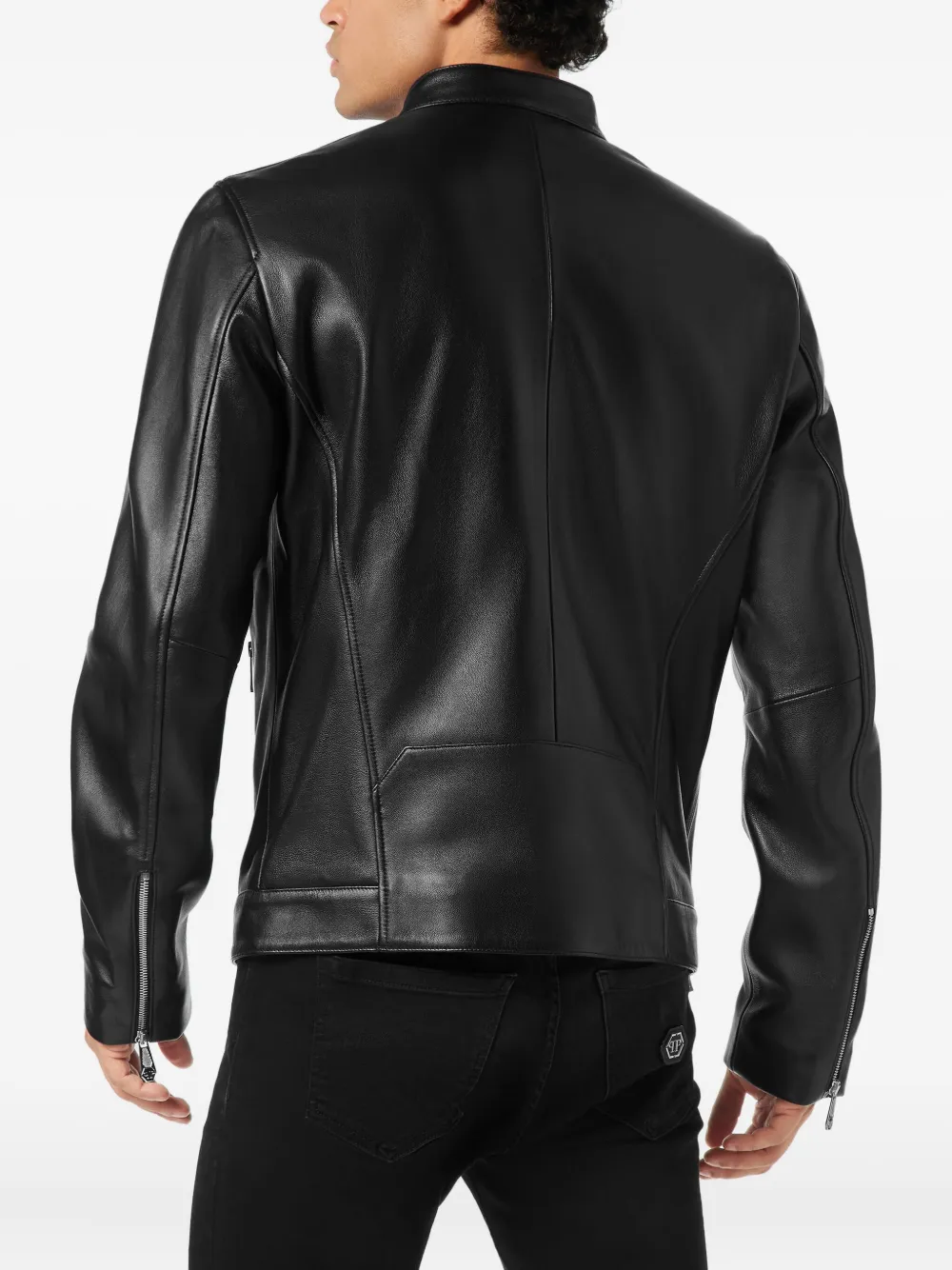  Philipp Plein Veste En Cuir à Fermeture Zippée - Noir 